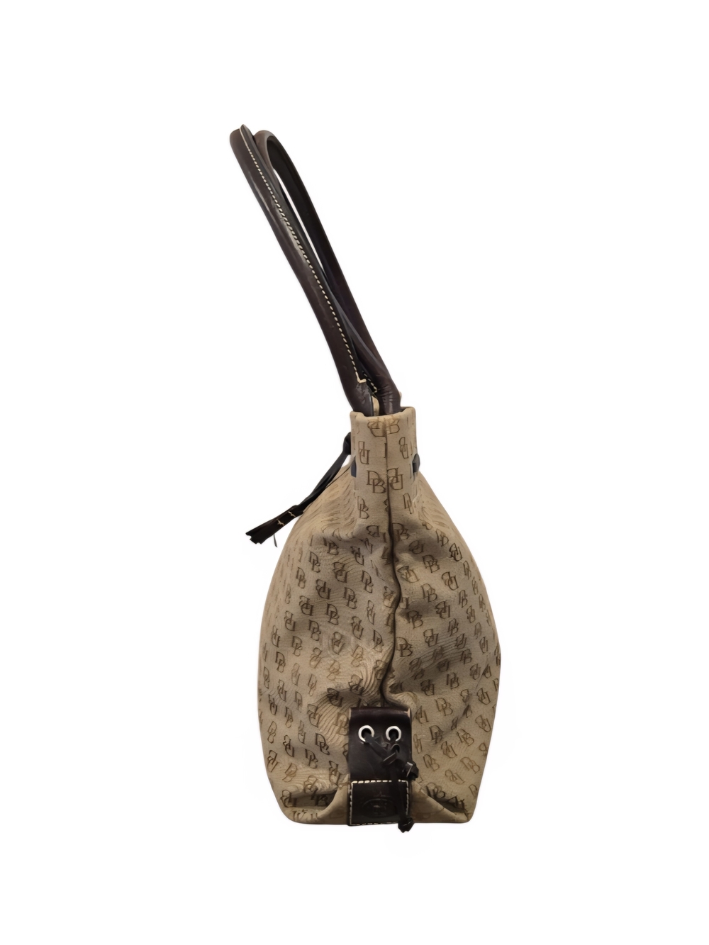 Dooney & Bourke Large Beige Monogram Shoulder Bag with Dark Brown Leather Trim - Picture 3 of 15